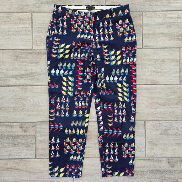 J. Crew Collection Cafe Regatta Canvas Sailboat Pattern Capri Pants Nautical 0 - Picture 1 of 8